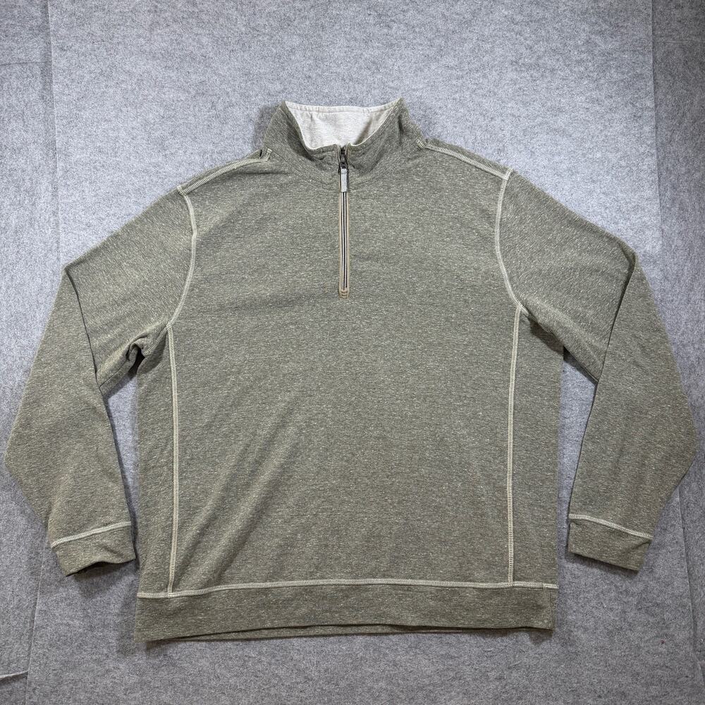 True Grit Quarter Zip Pullover Mens XXL Olive Green Heather Relaxed Casual